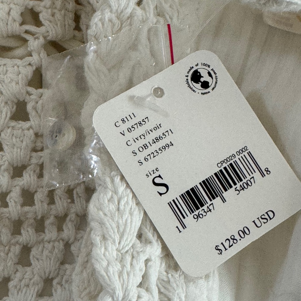 Free People Megan Crochet Knit Top Ivory Long Sleeve Peplum Blouse White Size S - Picture 9 of 14